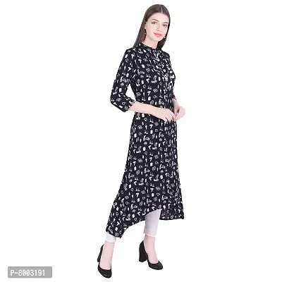 Faunashaw Women's Black Rayon Printed Asymmetric Kurti-thumb2