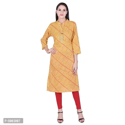 Faunashaw Women Cotton Straight Leheriya Print Kurti (FSK709 Yellow Lahariya-M