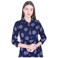 Faunashaw Women's Cotton Kurta Printed Long Kurti 3/4th Sleeve Casual Wear Kurtas for Girls (Navy Blue)-thumb1