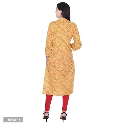 Faunashaw Women Cotton Straight Leheriya Print Kurti (FSK709 Yellow Lahariya-M-thumb2