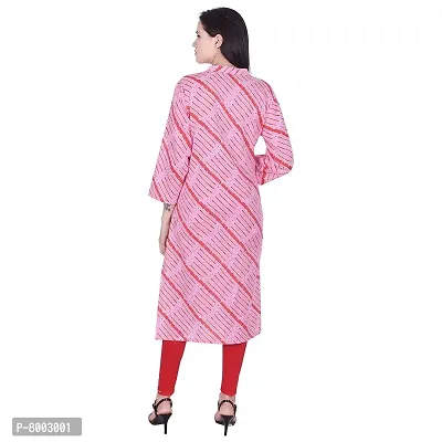 Faunashaw Women Cotton Straight Leheriya Print Kurti (FSK710 Pink Lahariya-M-thumb2