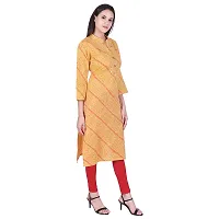 Faunashaw Women Cotton Straight Leheriya Print Kurti (FSK709 Yellow Lahariya-M-thumb4