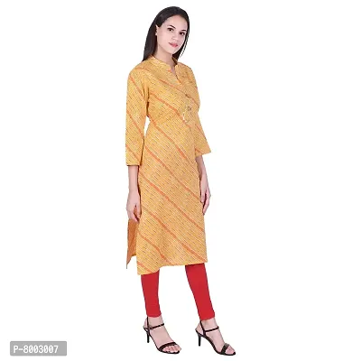 Faunashaw Women Cotton Straight Leheriya Print Kurti (FSK709 Yellow Lahariya-M-thumb5