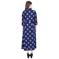 Faunashaw Women's Cotton Kurta Printed Long Kurti 3/4th Sleeve Casual Wear Kurtas for Girls (Navy Blue)-thumb2