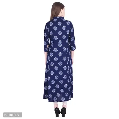 Faunashaw Women's Cotton Kurta Printed Long Kurti 3/4th Sleeve Casual Wear Kurtas for Girls (Navy Blue)-thumb3