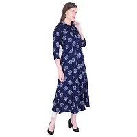 Faunashaw Women's Cotton Kurta Printed Long Kurti 3/4th Sleeve Casual Wear Kurtas for Girls (Navy Blue)-thumb3