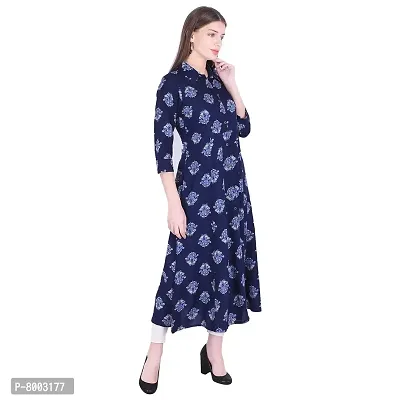 Faunashaw Women's Cotton Kurta Printed Long Kurti 3/4th Sleeve Casual Wear Kurtas for Girls (Navy Blue)-thumb4