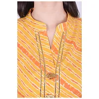 Faunashaw Women Cotton Straight Leheriya Print Kurti (FSK709 Yellow Lahariya-M-thumb3