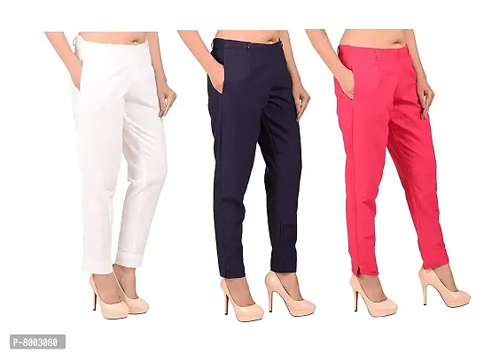 Faunashaw Women Regular Fit Trousers/Pants Slim Fit Straight Casual Trouser Pants for Girls/Ladies/Women (Pack of 3)
