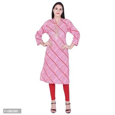 Faunashaw Women Cotton Straight Leheriya Print Kurti (FSK710 Pink Lahariya-M