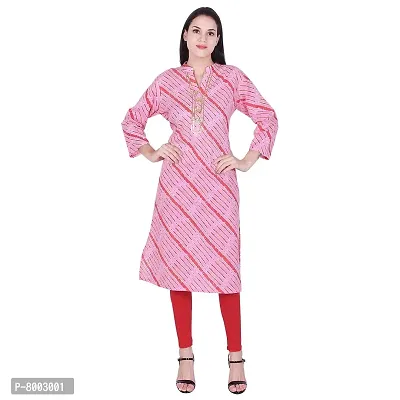 Faunashaw Women Cotton Straight Leheriya Print Kurti (FSK710 Pink Lahariya-M-thumb0