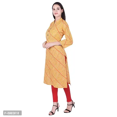 Faunashaw Women Cotton Straight Leheriya Print Kurti Yellow-thumb3