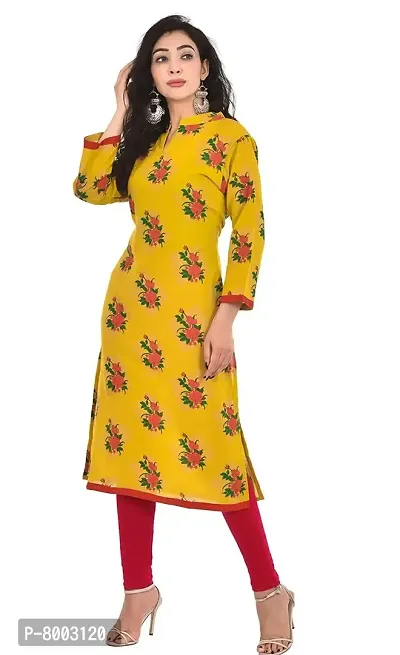 Faunashaw Women's New Cotton Rayon Green Goldan Printed Staright Kurta-thumb2