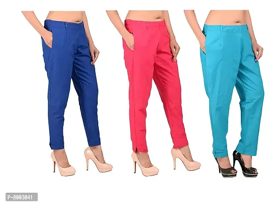 Faunashaw Women Regular Fit Trousers/Pants Slim Fit Straight Casual Trouser Pants for Girls/Ladies/Women (Pack of 3)-thumb0