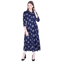 Faunashaw Women's Cotton Kurta Printed Long Kurti 3/4th Sleeve Casual Wear Kurtas for Girls (Navy Blue)-thumb4