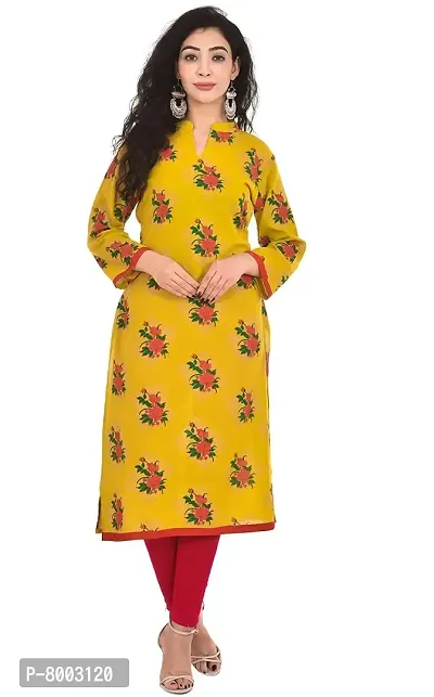 Faunashaw Women's New Cotton Rayon Green Goldan Printed Staright Kurta-thumb0