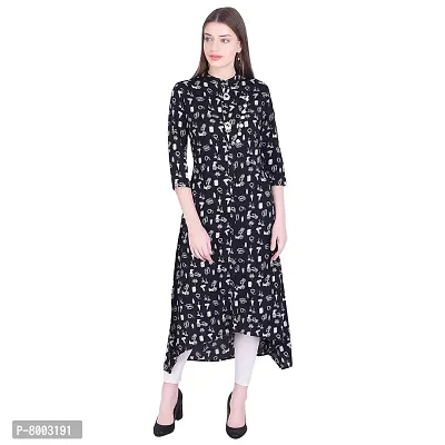 Faunashaw Women's Black Rayon Printed Asymmetric Kurti-thumb3