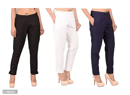 Yufta women navy blue pure cotton plus size slim fit trousers - YUFTA -  4225086