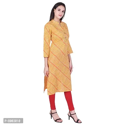 Faunashaw Women Cotton Straight Leheriya Print Kurti Yellow-thumb5