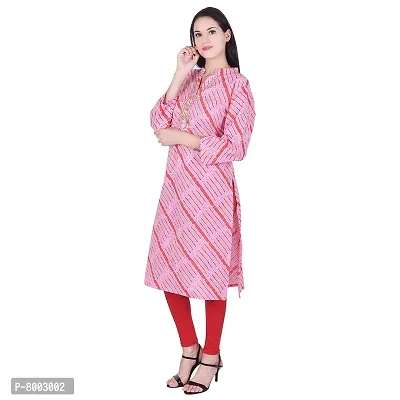 Faunashaw Women Cotton Rayon Straight Lehriya Print Kurti Pink-thumb5