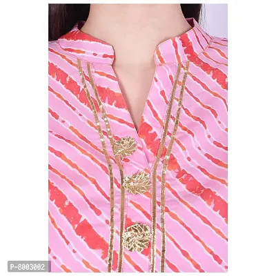 Faunashaw Women Cotton Rayon Straight Lehriya Print Kurti Pink-thumb4