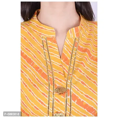 Faunashaw Women Cotton Straight Leheriya Print Kurti Yellow-thumb4