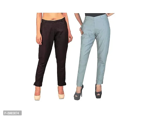 Faunashaw Women Regular Fit Casual Trouser Pants Cotton Flex Slim Fit Straight for Girls/Ladies/Women