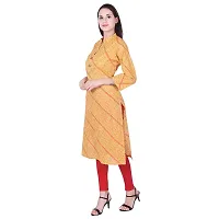 Faunashaw Women Cotton Straight Leheriya Print Kurti (FSK709 Yellow Lahariya-M-thumb2