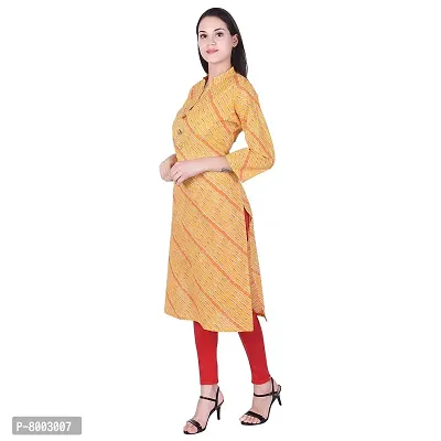 Faunashaw Women Cotton Straight Leheriya Print Kurti (FSK709 Yellow Lahariya-M-thumb3