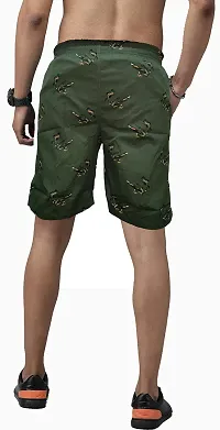 Relaxed Cotton Casual Elastic Shorts, Adjustable Button+Zip Pocket Green-thumb1