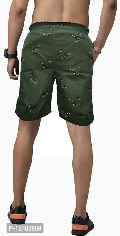 Relaxed Cotton Casual Elastic Shorts, Adjustable Button+Zip Pocket Green-thumb2