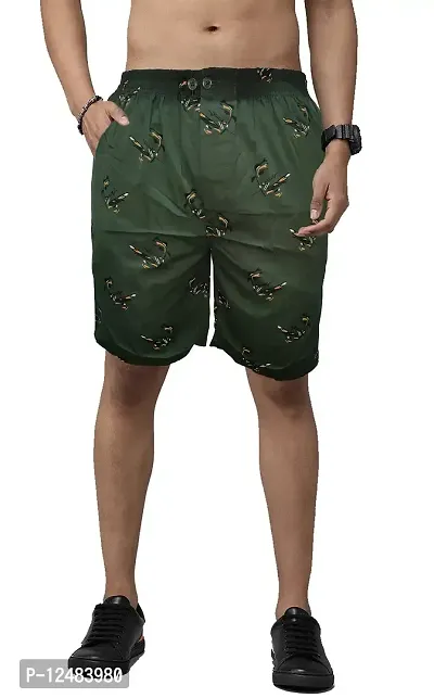 Relaxed Cotton Casual Elastic Shorts, Adjustable Button+Zip Pocket Green