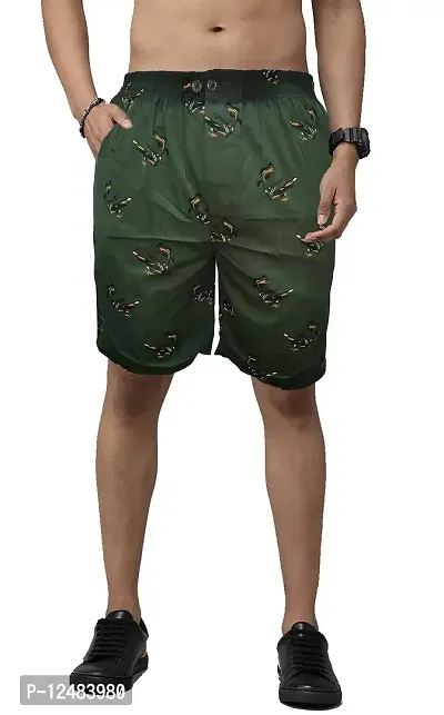 Relaxed Cotton Casual Elastic Shorts, Adjustable Button+Zip Pocket Green-thumb0