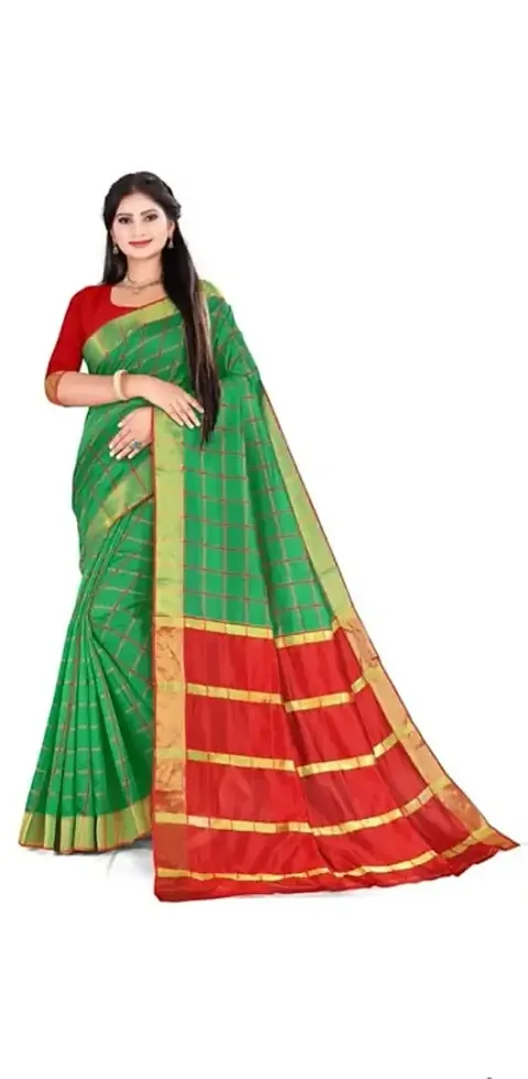 Fabulous Cotton Silk Checked Saree With Blouse Piece