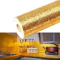 Nachiketa Enterprise 60CM X 200CM Kitchen Wallpaper Oil Proof,Waterproof self-Adhesive Wall Stickers for Kitchen Anti-Mold and Heat Resistant Aluminium Backsplash Wallpaper (Golden Karkari)-thumb1