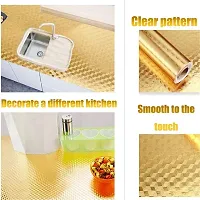 Nachiketa Enterprise 60CM X 200CM Kitchen Wallpaper Oil Proof,Waterproof self-Adhesive Wall Stickers for Kitchen Anti-Mold and Heat Resistant Aluminium Backsplash Wallpaper (Golden Checks)-thumb3