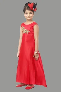 Atalia Girl's Pure Satin Sleeveless Maxi/Full Length Ethnic Wear Gown Dress, Red (Size: 4-5 Years); [R-GOWN-24]-thumb2