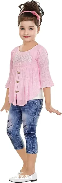 Atalia Girl's Cotton Blend Graphic Printed Western Wear Top and Jeans Set, Pink (Size: 6 - 7 Years); [P-ANGEL-28]-thumb3