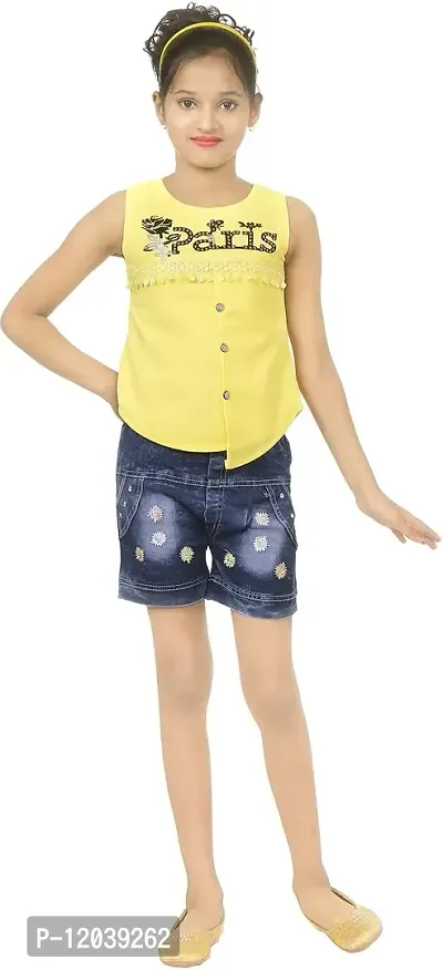 Atalia Girl's Cotton Blend Embroidered Top and Jeans Set, Yellow (Size: 4-5 Years);[Y-PARIS-24]