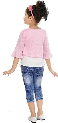 Atalia Girl's Cotton Blend Graphic Printed Western Wear Top and Jeans Set, Pink (Size: 6 - 7 Years); [P-ANGEL-28]-thumb1