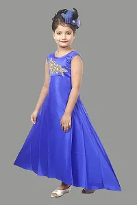 Atalia Girl's Pure Satin Sleeveless Maxi/Full Length Ethnic Wear Gown Dress, Blue (Size: 5-6 Years); [B-GOWN-26]-thumb3