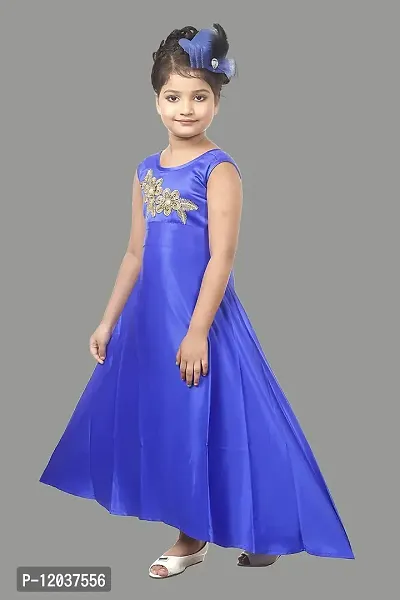 Atalia Girl's Pure Satin Sleeveless Maxi/Full Length Ethnic Wear Gown Dress, Blue (Size: 5-6 Years); [B-GOWN-26]-thumb4