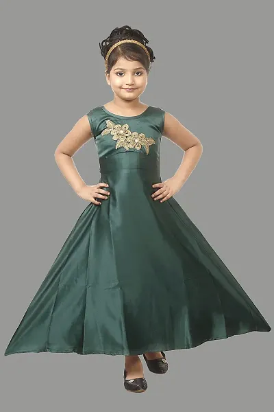 Atalia Girl's Pure Satin Sleeveless Maxi/Full Length Ethnic Wear Gown Dress, (Size: 5-6 Years); [G-GOWN-26]