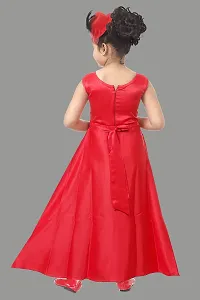 Atalia Girl's Pure Satin Sleeveless Maxi/Full Length Ethnic Wear Gown Dress, Red (Size: 4-5 Years); [R-GOWN-24]-thumb1