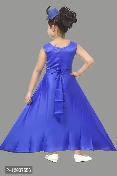 Atalia Girl's Pure Satin Sleeveless Maxi/Full Length Ethnic Wear Gown Dress, Blue (Size: 5-6 Years); [B-GOWN-26]-thumb2