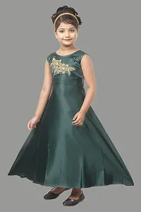 Atalia Girl's Pure Satin Sleeveless Maxi/Full Length Ethnic Wear Gown Dress, Green (Size: 5-6 Years); [G-GOWN-26]-thumb3