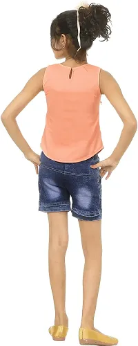 Atalia Girl's Cotton Blend Embroidered Top and Jeans Set, Peach (Size: 6-7 Years);[T-PARIS-28]-thumb1