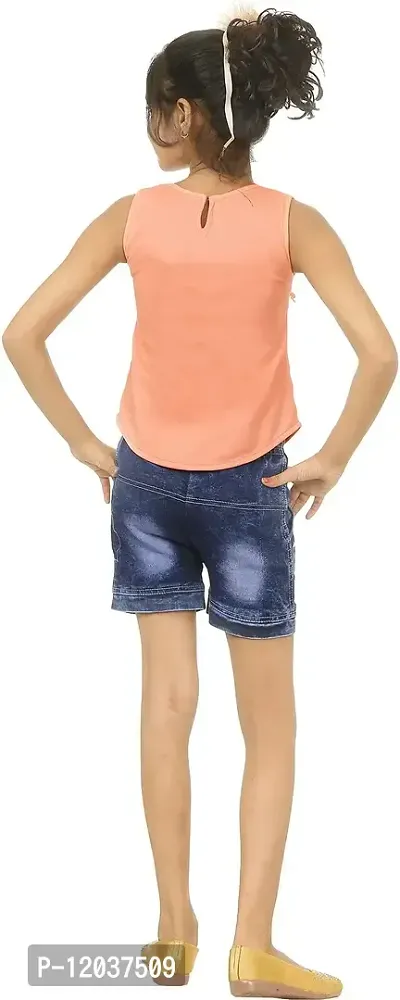 Atalia Girl's Cotton Blend Embroidered Top and Jeans Set, Peach (Size: 6-7 Years);[T-PARIS-28]-thumb2