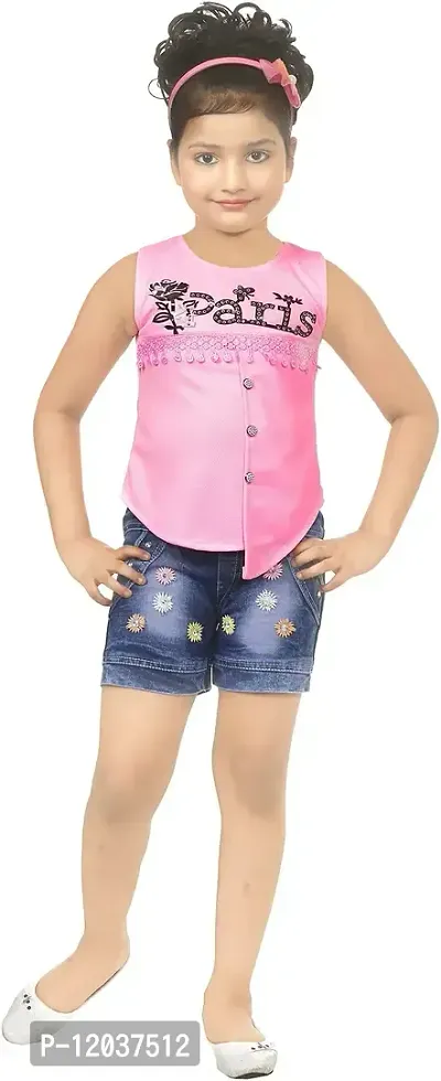 Atalia Girl's Cotton Blend Embroidered Top and Jeans Set, Pink (Size: 2-3 Years);[P-PARIS-20]-thumb0