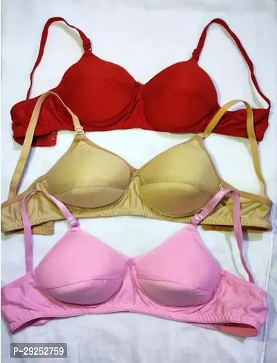 Stylish Multicoloured Cotton Blend Solid Bras For Women Pack Of 3-thumb0